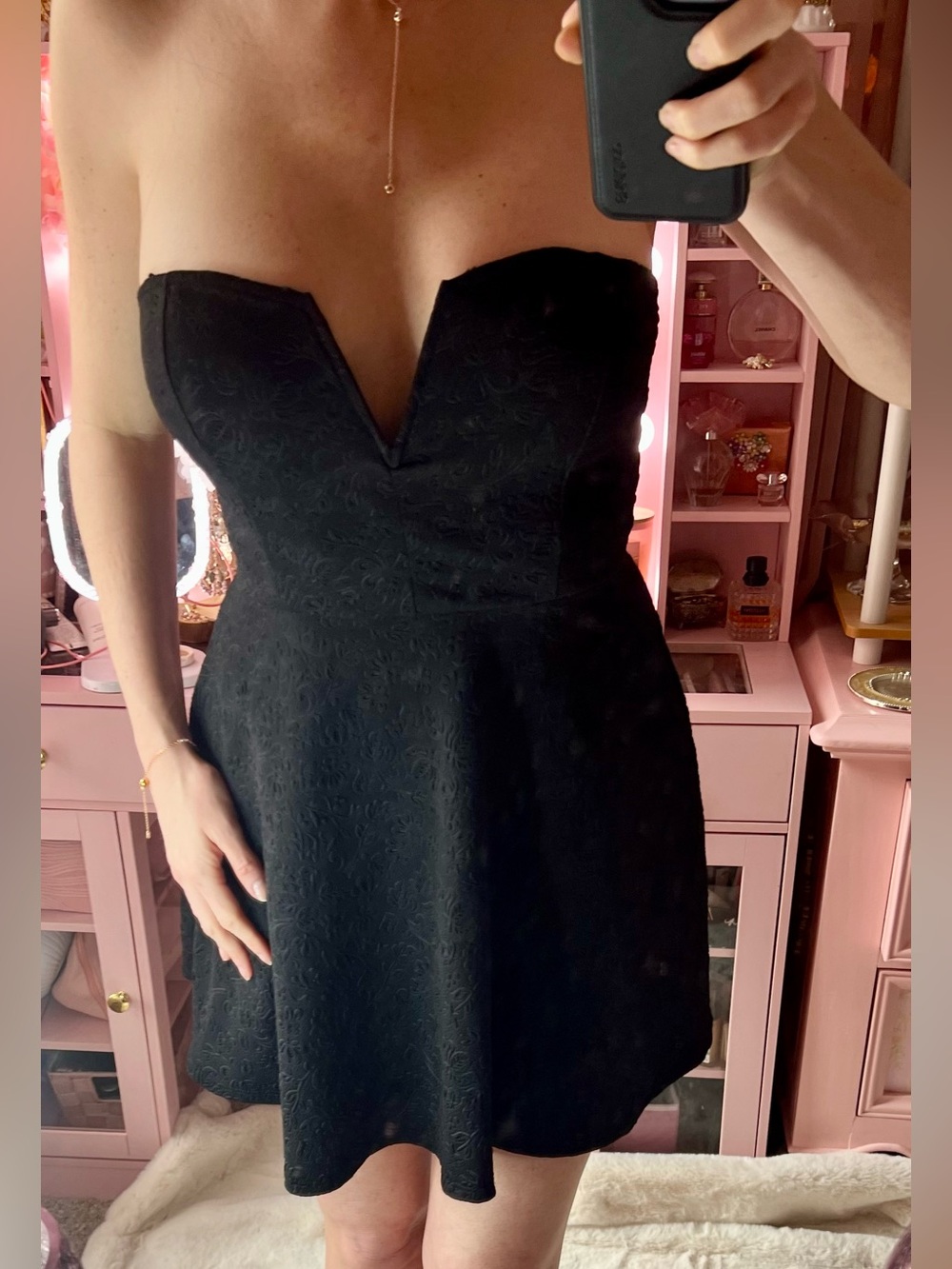 Deb Black Strapless Fit & Flare Floral Mini  Skater Coquette Y2K Party Dress